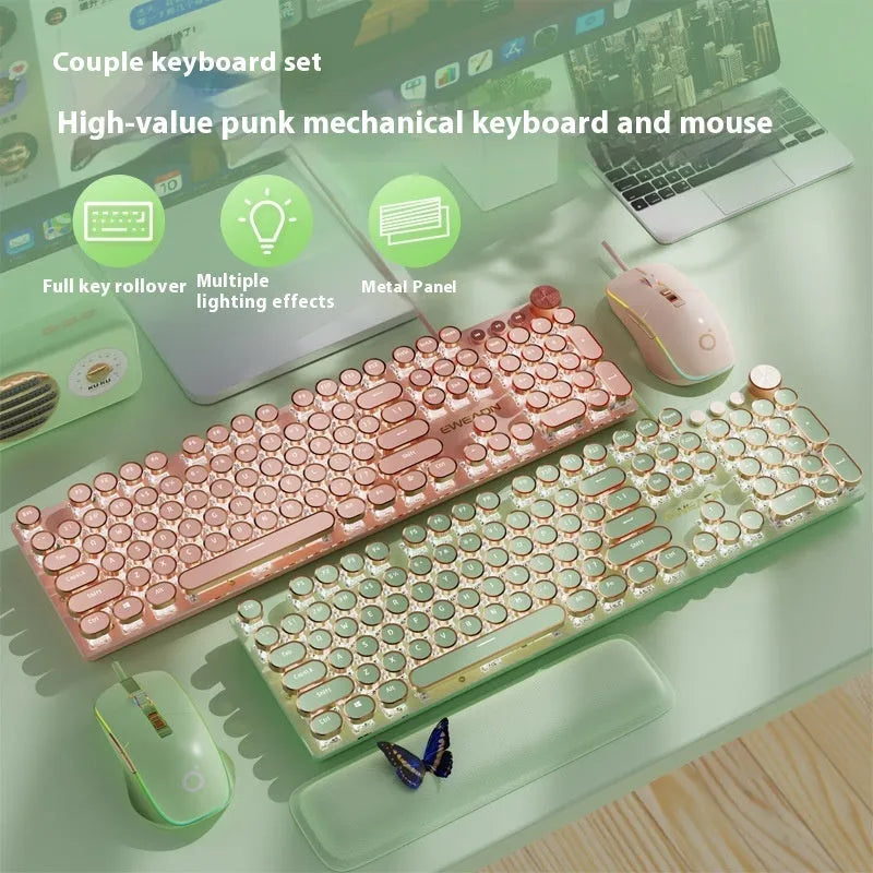 Matcha colour 87-key mechanical gaming keyboard with white backlight and multifunctional knob on aluminium alloy body