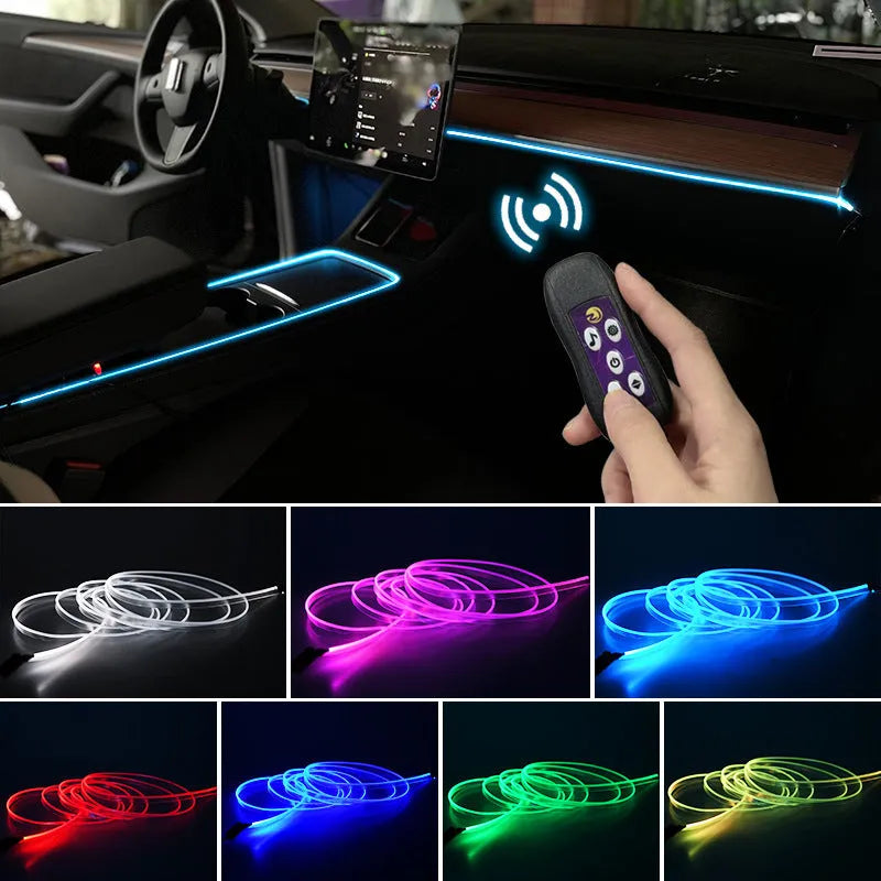 Flexible car LED ambient light kit with USB connector for dashboard installation