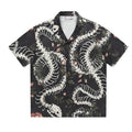 Snake bone floral pattern printed Cuban collar short sleeve shirt in loose fit casual style