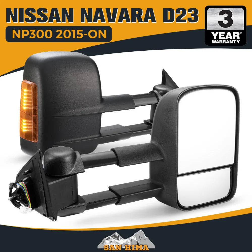 Black electric exterior rear vision mirror with integrated indicator for D23 Nissan NP300