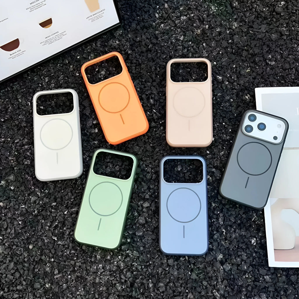 Magnetic iPhone case with AI photography button in frosted blue PC TPU