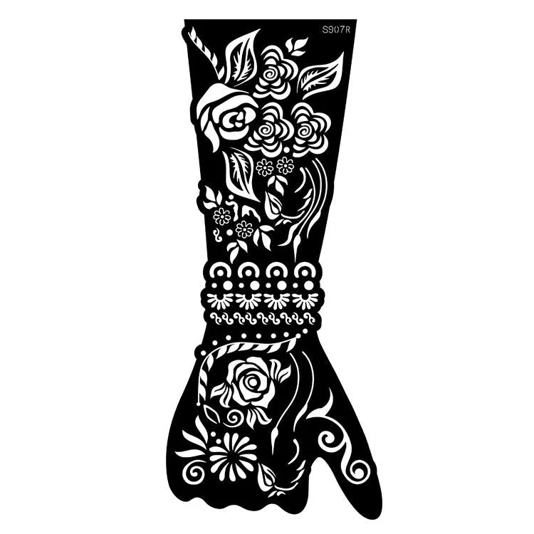 Set of geometric hollow template tattoo stickers showing 3D paper carving detail on sample designs.