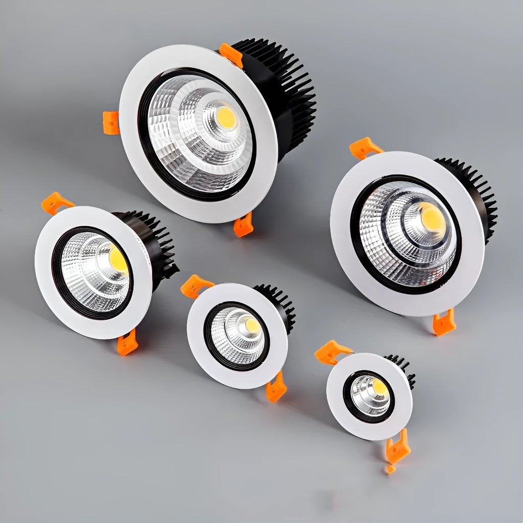 White recessed LED ceiling spotlight with anti-glare design showing three colour temperature options