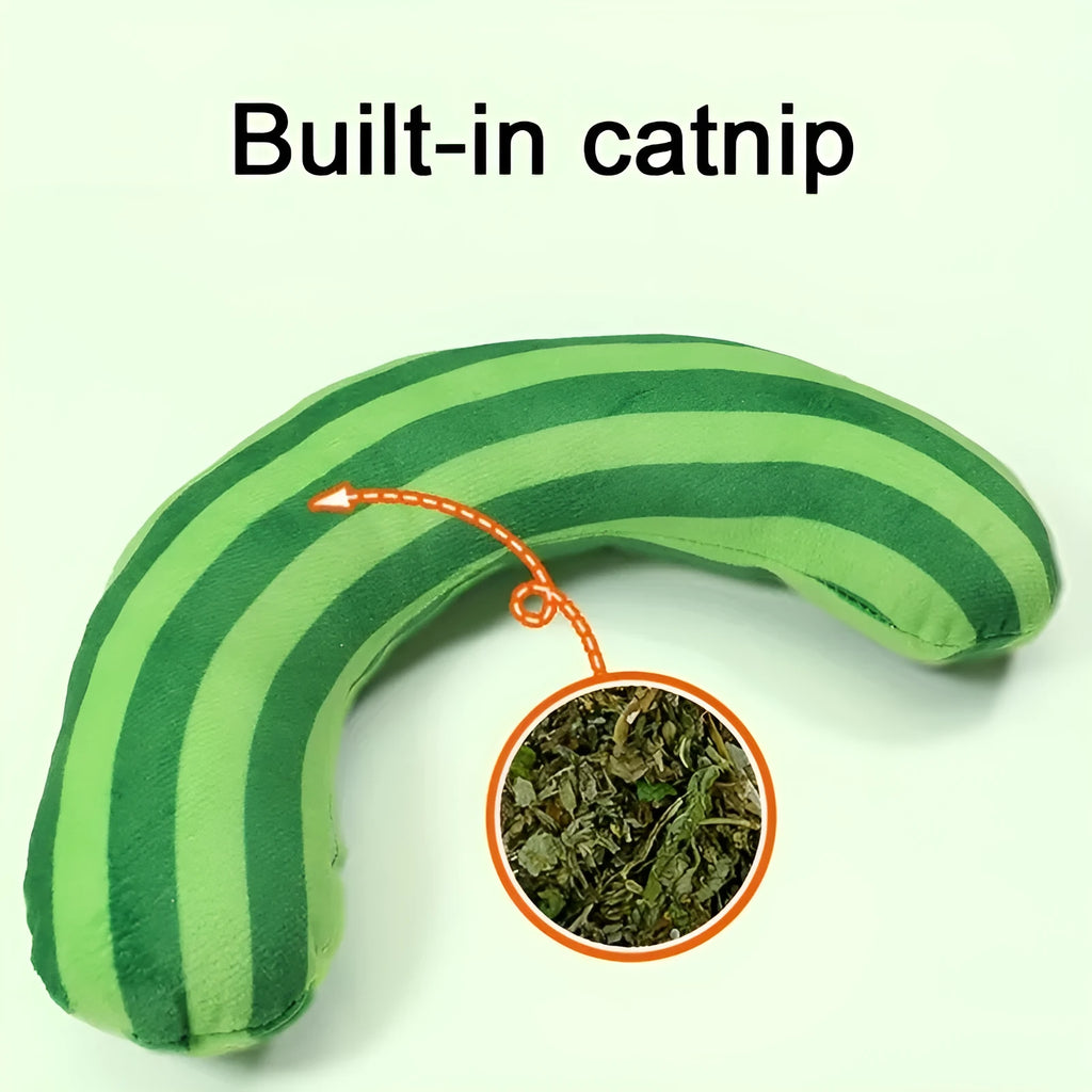 Striped pattern cat pillow toys with noise-making features and built-in catnip in three colour options
