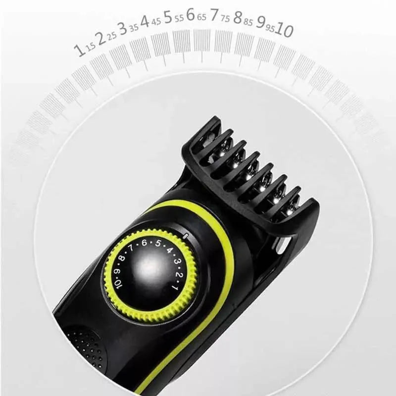 Black KM-696 rechargeable electric hair clipper with USB charging cable and cleaning brush