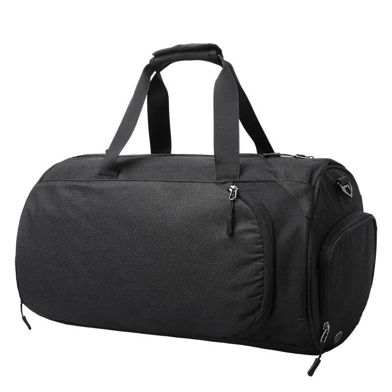 Medium oval travel bag in light grey with internal compartments for wet-dry separation.