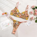 Women's floral bikini-style underwear set in skin tone, purple, black, yellow, or pink colours