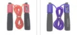 Adjustable length fitness skipping rope with sponge grip handles in multiple colour options
