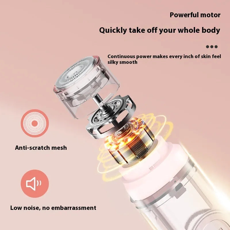 White portable electric armpit hair trimmer with USB cable on pink background