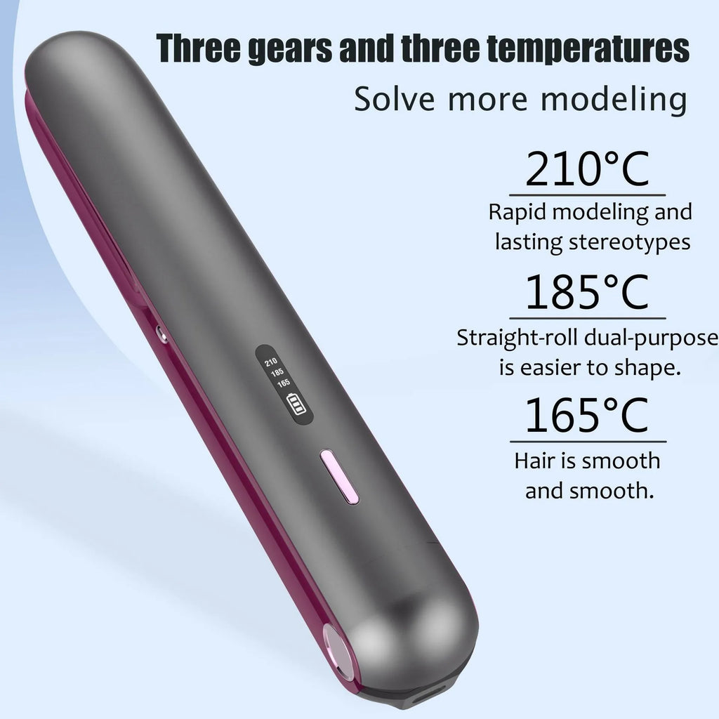 Wireless moon shadow grey hair straightener with tourmaline ceramic plates and lithium battery power
