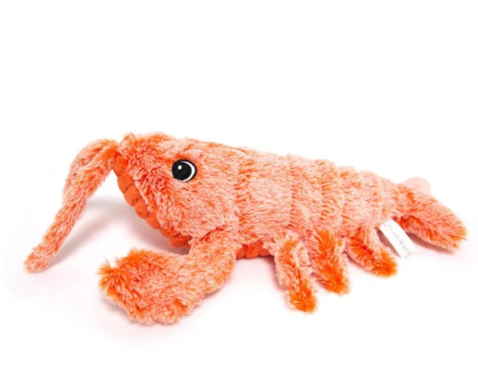 Electric jumping shrimp plush lobster cat toy, USB rechargeable, about 35cm, long-haired carved velvet with filling cotton.