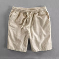 Ramie beach casual shorts in straight-leg design with cotton-linen fabric and micro-elastic waistband