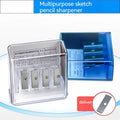 Geometric plastic pencil sharpener with four holes and screwdriver tool