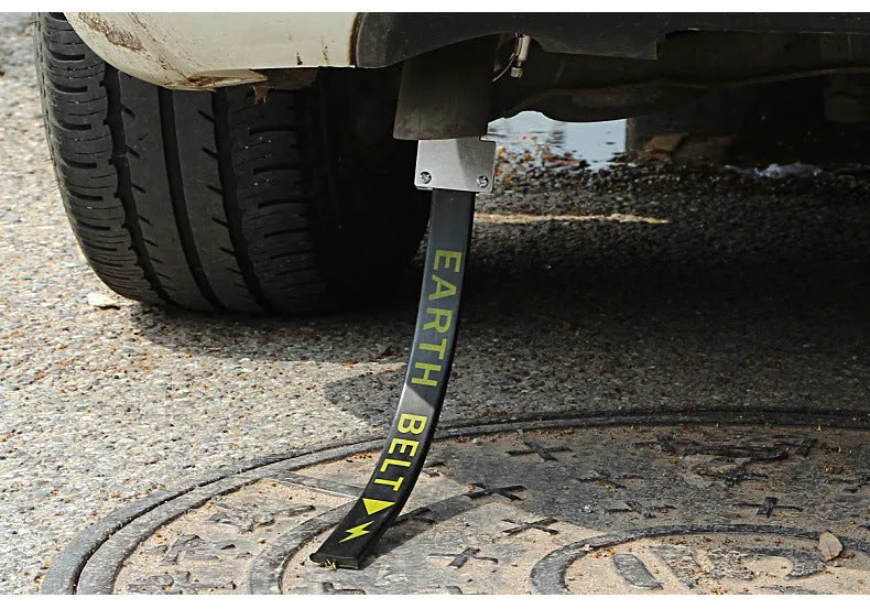 Black car electrostatic grounding belt with copper wire and rubber housing, 370mm long