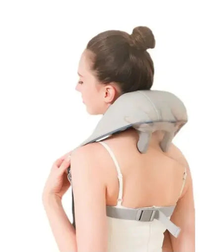 Creamy white rechargeable shoulder and neck kneading massager with infrared physiotherapy