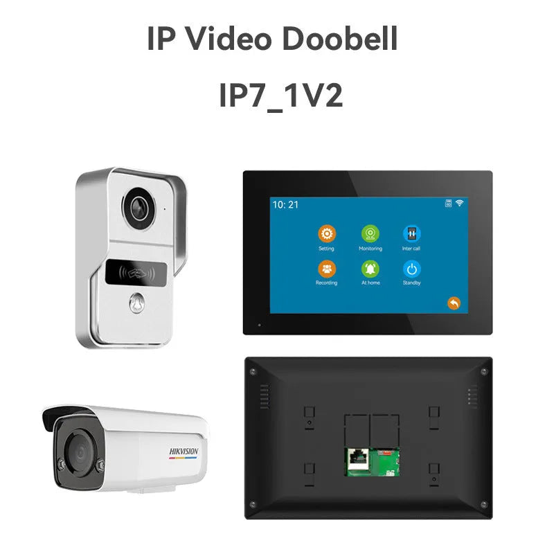 Wireless network video intercom doorbell with colour HD camera and 10-inch display unit
