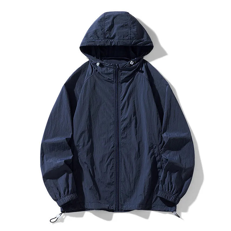 Loose fit nylon blend sports jacket for men and women shown in a choice of nine colours including black, navy, and wine red.
