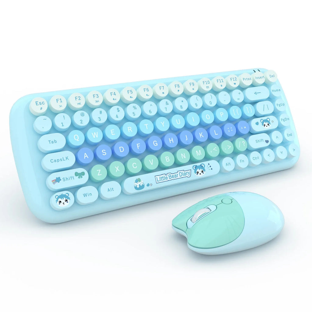 Pink cartoon wireless keyboard and mouse set with compact design for notebook and home office use