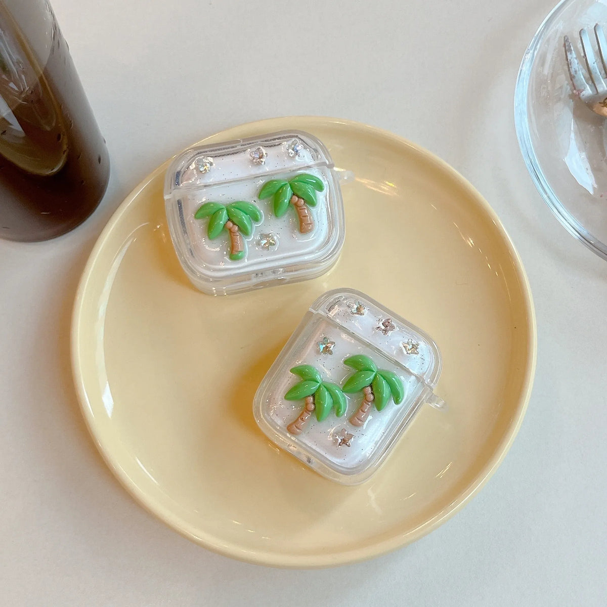3D epoxy coconut tree TPU earphone case for Apple AirPods with optional pendant chain