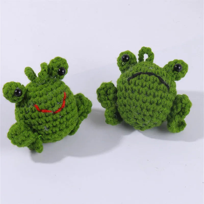 Handmade woven frog car pendant in plush materials measuring 15cm long
