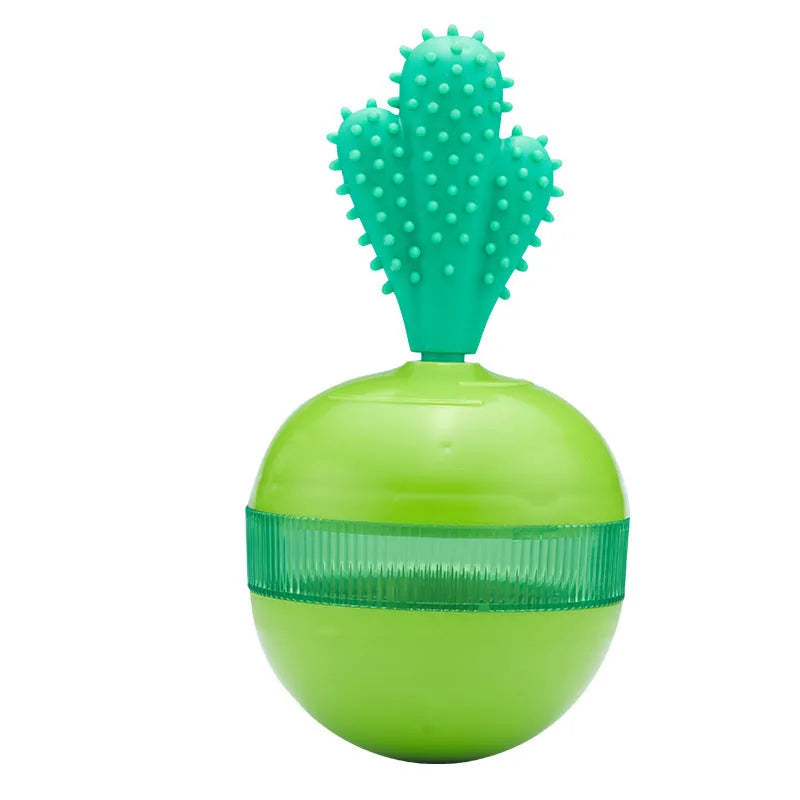 Blue and green durable rubber treat dispensing dog ball for medium and large dogs