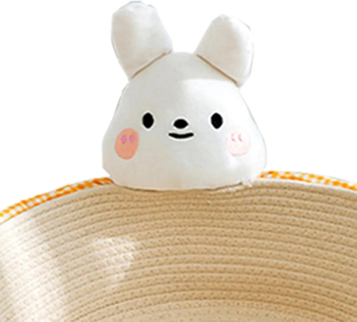 Woven cotton rope cat bed basket with scratching board in rabbit pattern design