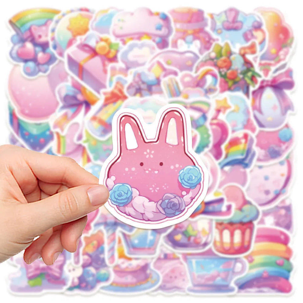 Candy-themed waterproof decorative stickers in fresh colours, sized 4-7cm for paper projects