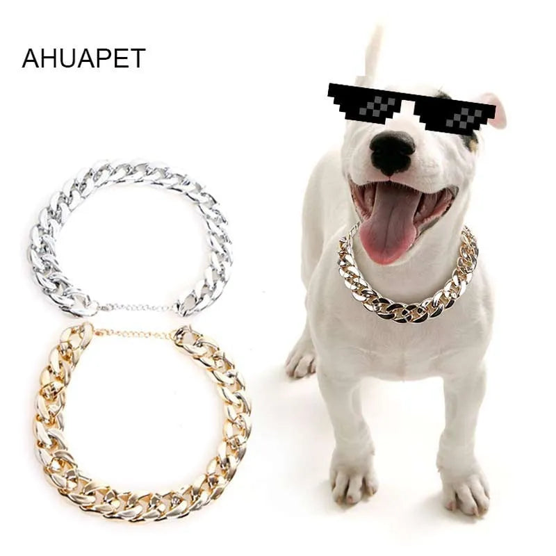 Gold colour twisted chain dog collar for small to medium dogs on a white background.