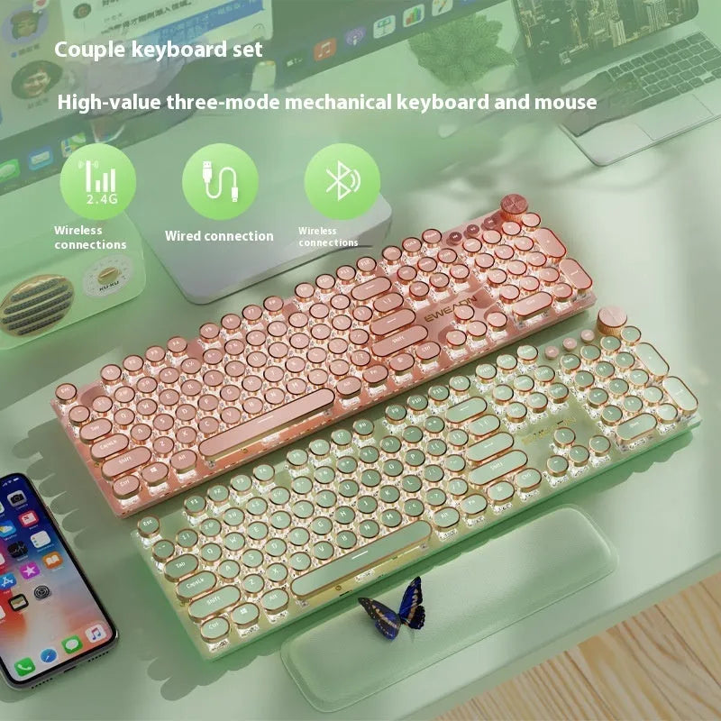 Matcha colour 87-key mechanical gaming keyboard with white backlight and multifunctional knob on aluminium alloy body