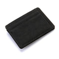 Black PU leather magic flip wallet with a zipper coin purse and sewing line detail.