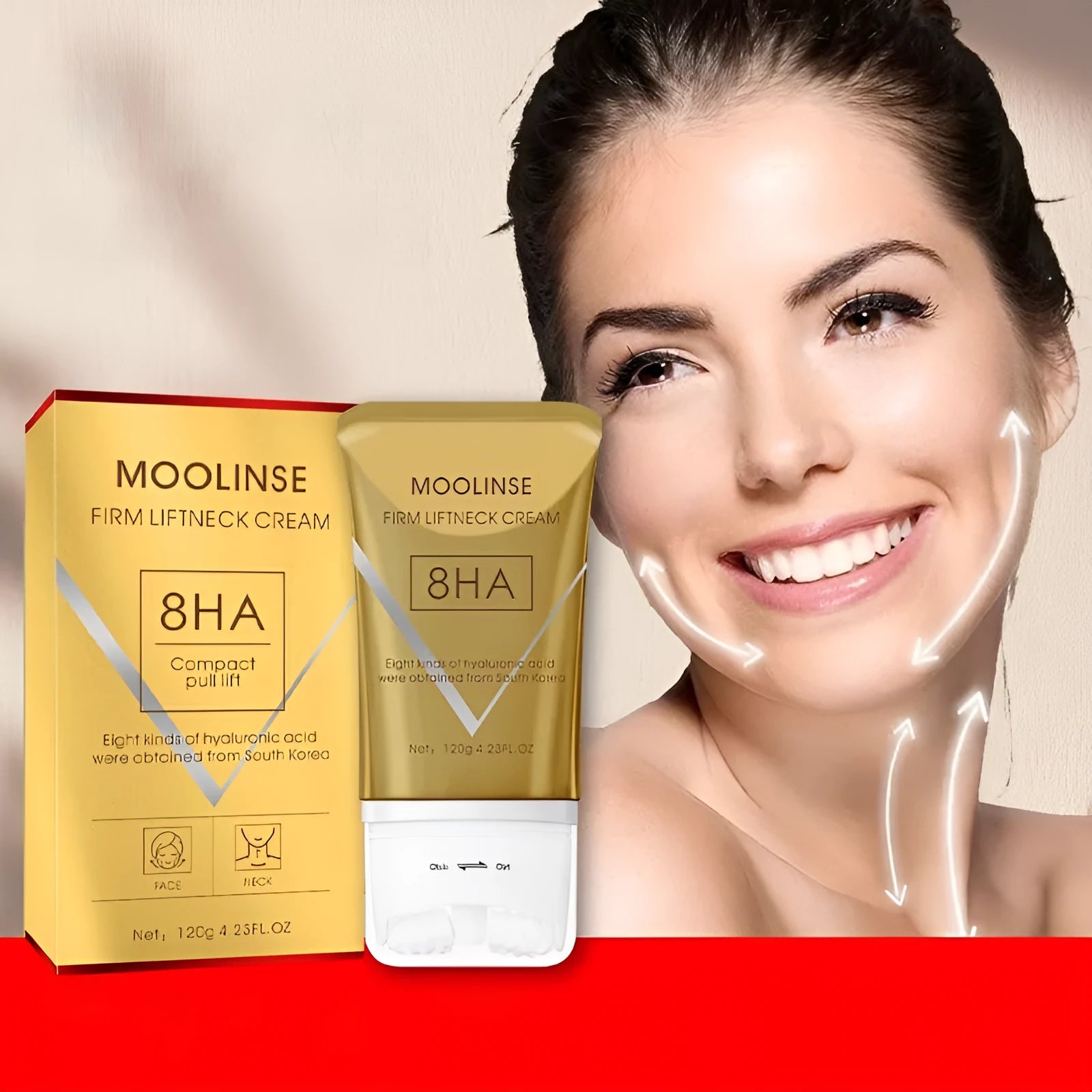Neck moisturising cream with massage roller applicator for dry skin treatment
