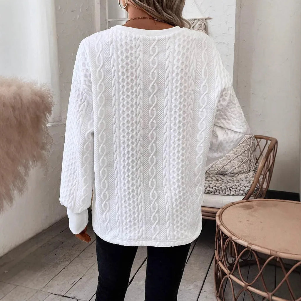 Milky white loose fit men's T-shirt with 3D pattern detail and regular long sleeves