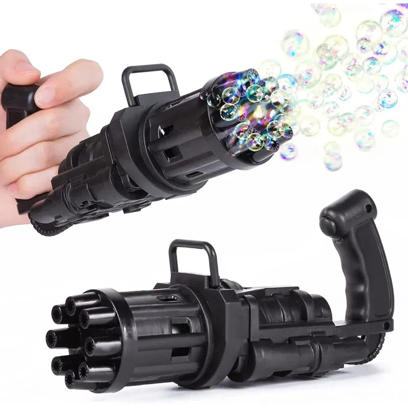 Kids plastic bubble gun toy machine in pink gold or black with 2-in-1 fan function and battery power