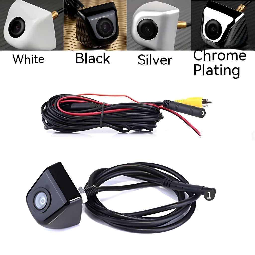 Black metal housing car rearview camera with integrated cable for vehicle installation