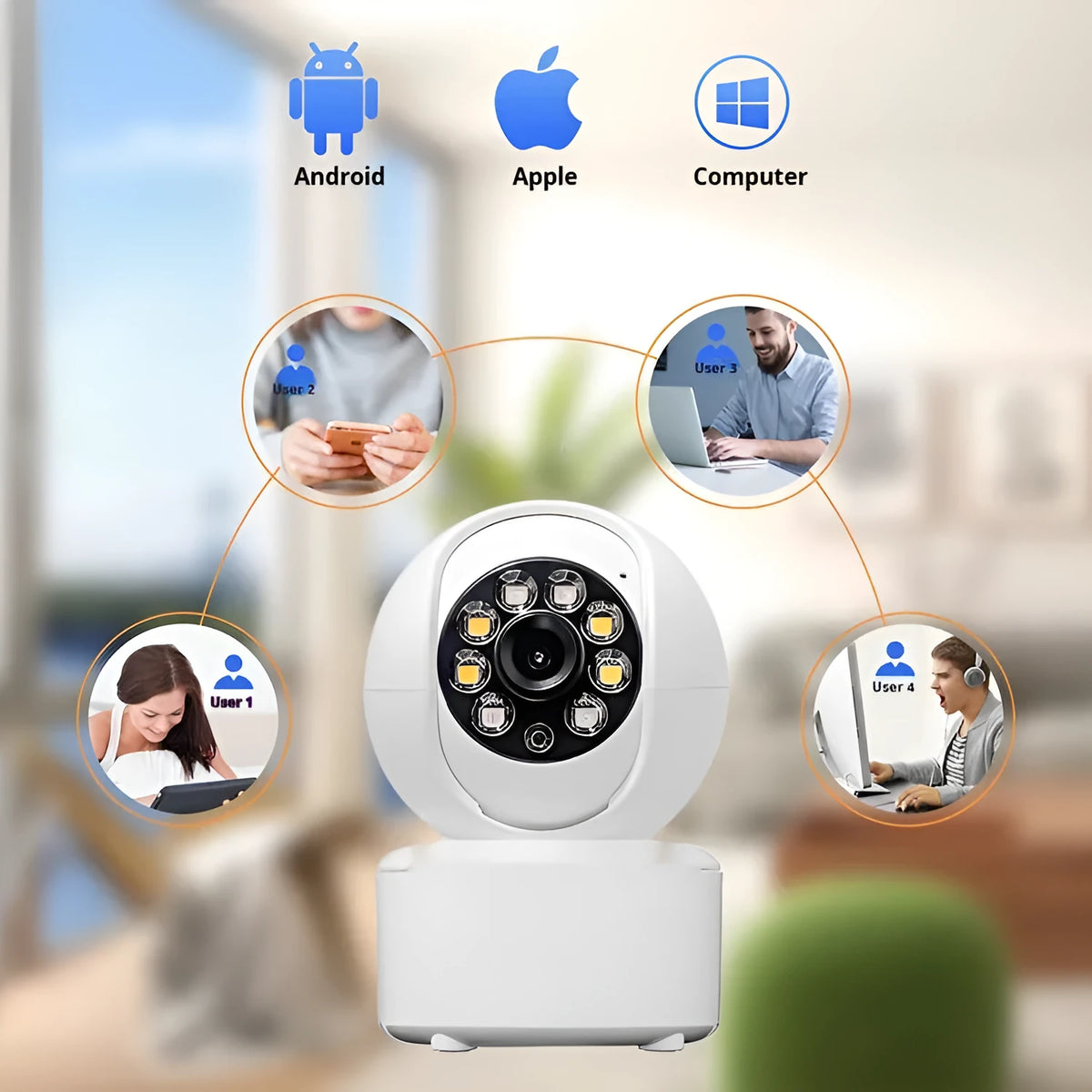 1080p HD indoor panorama security camera with ceiling mount bracket on white background