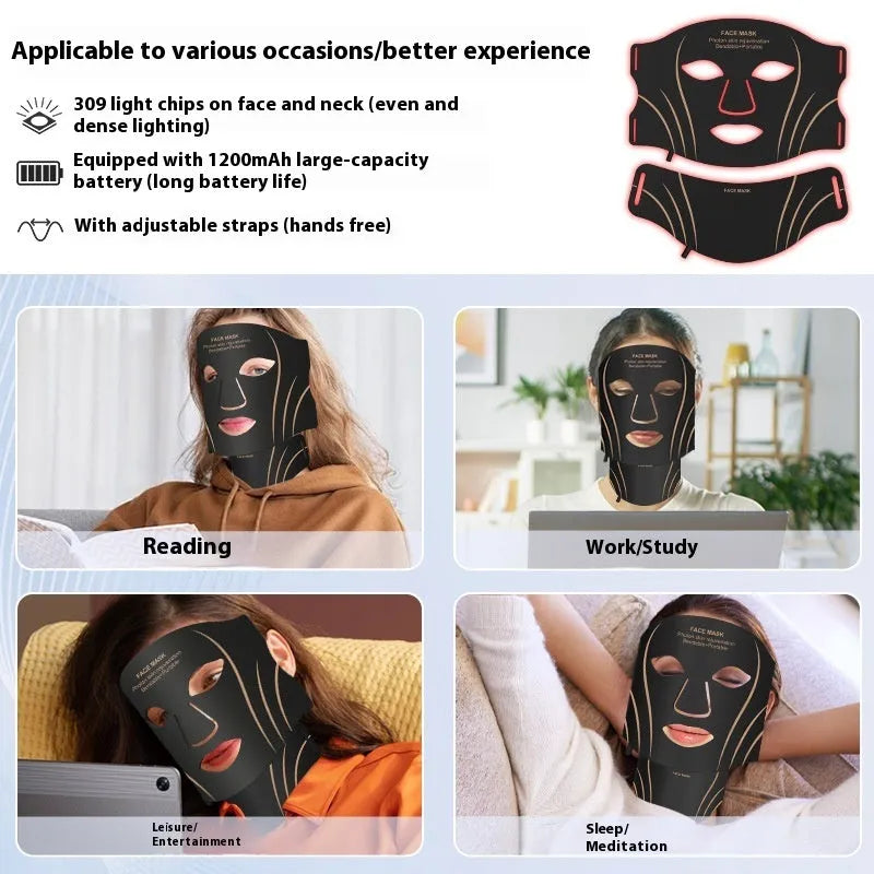 Black gold facial mask IPL device with LED lights and touch screen controls on headband