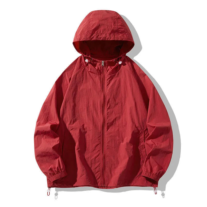 Loose fit nylon blend sports jacket for men and women shown in a choice of nine colours including black, navy, and wine red.