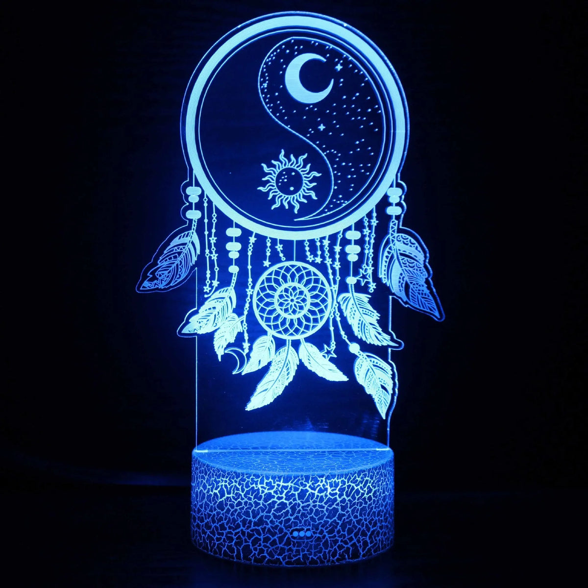 3D cartoon-style LED night lamp with touch control black base showing colourful illumination options