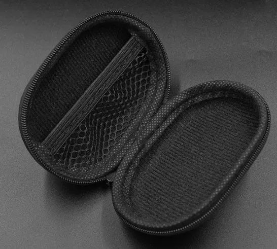 Black oval faux leather earphone storage bag with zipper, for EDX PRO and compatible models.