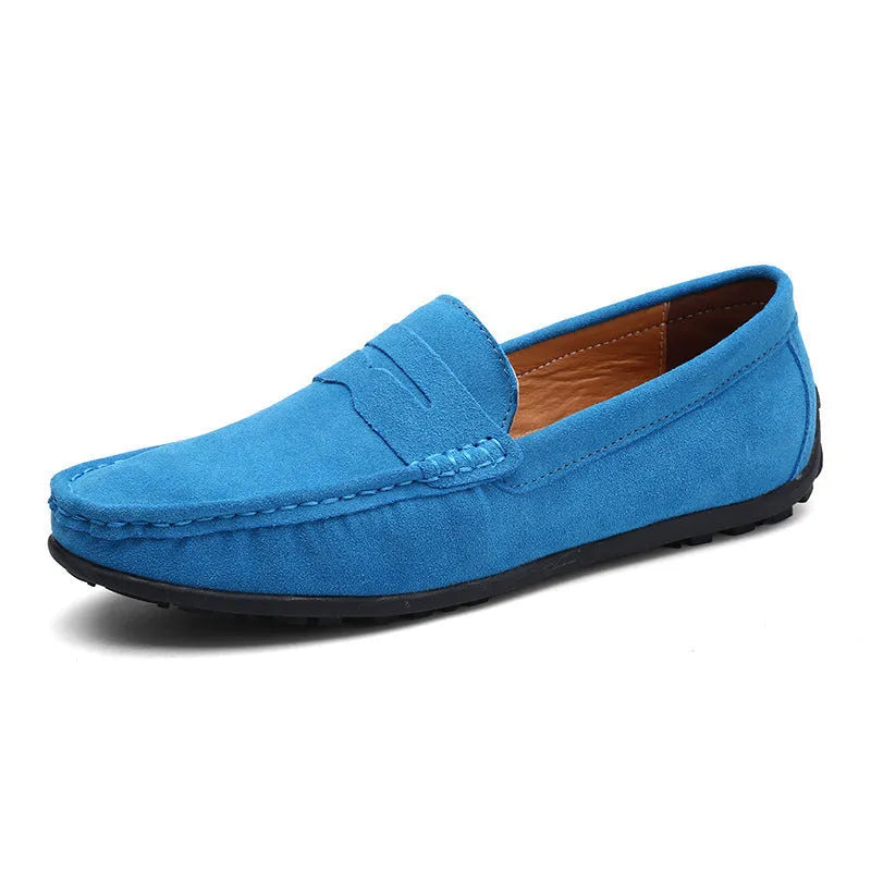 Men's suede leather casual shoes in British plus sizes with flat rubber sole