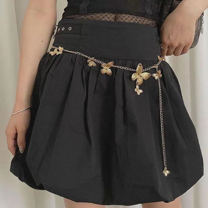 Gold butterfly waist chain with retro design, 104cm length and 40cm width alloy jewellery
