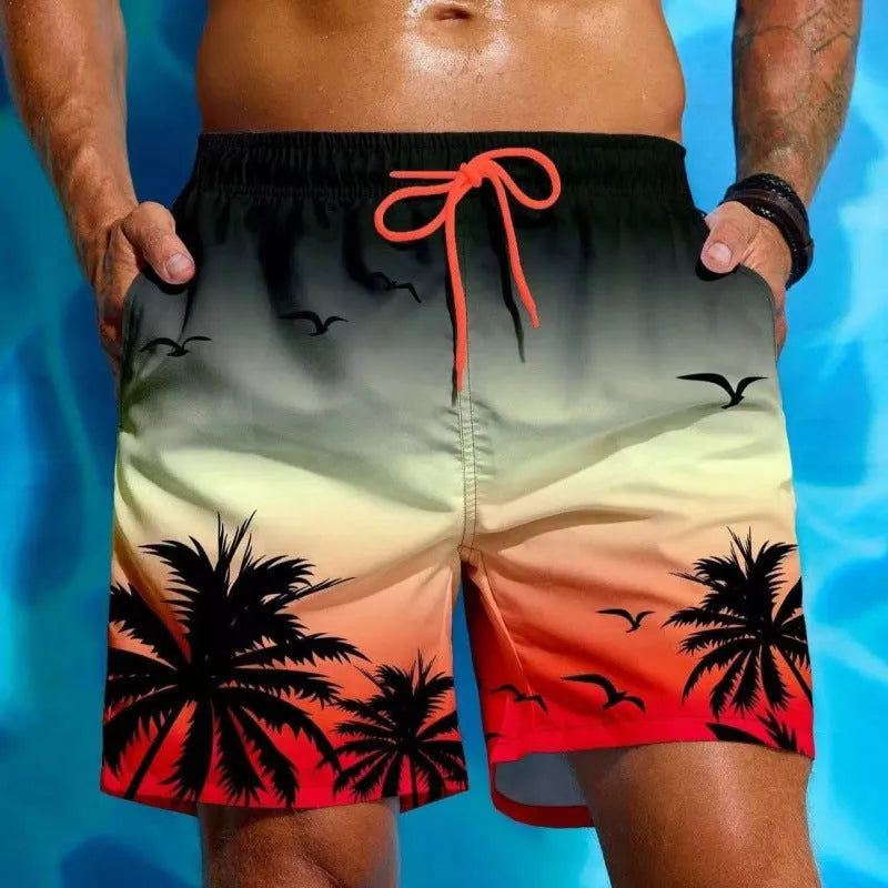 Men's loose fit ethnic style swimming trunks in polyester fibre fabric, shown in colour J001.