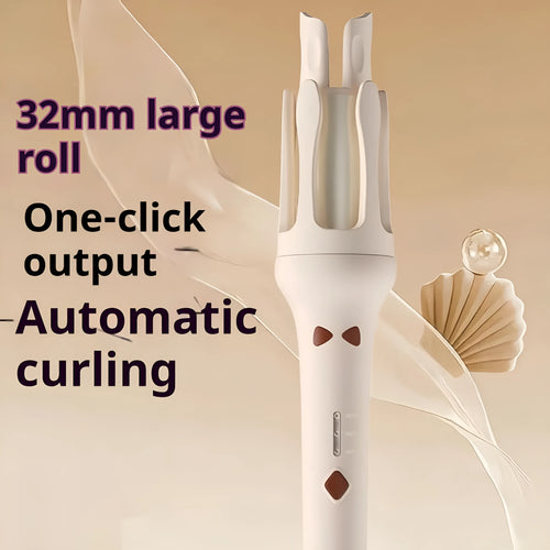 Automatic hair curler with 32mm barrel in white and purple colour scheme with wired power cord