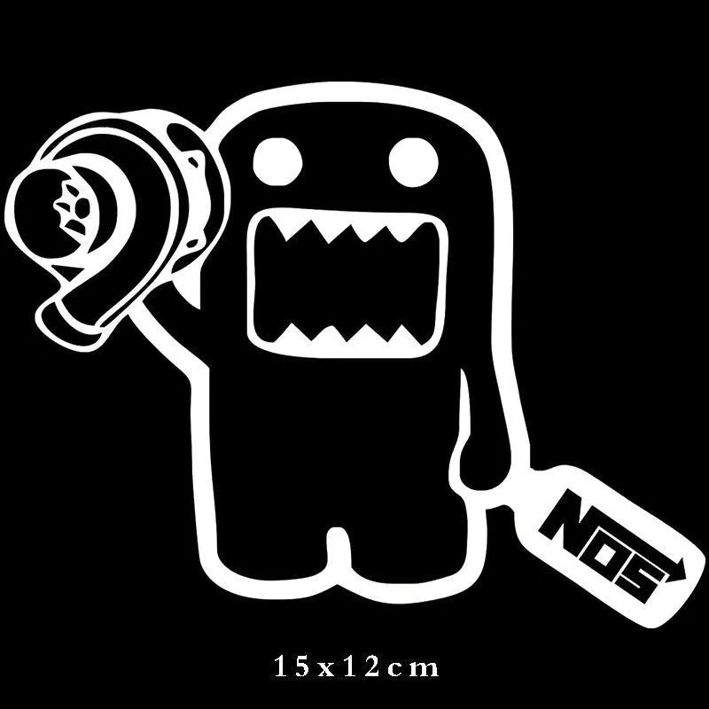 Creative cartoon car sticker measuring 15cm by 12cm in black and white colour options