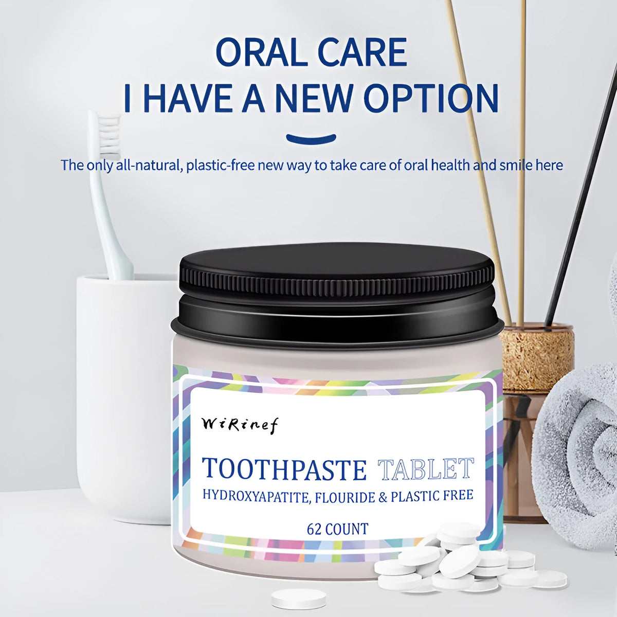 TP19 solid toothpaste tablets pack with 62 chewable pieces for portable dental care