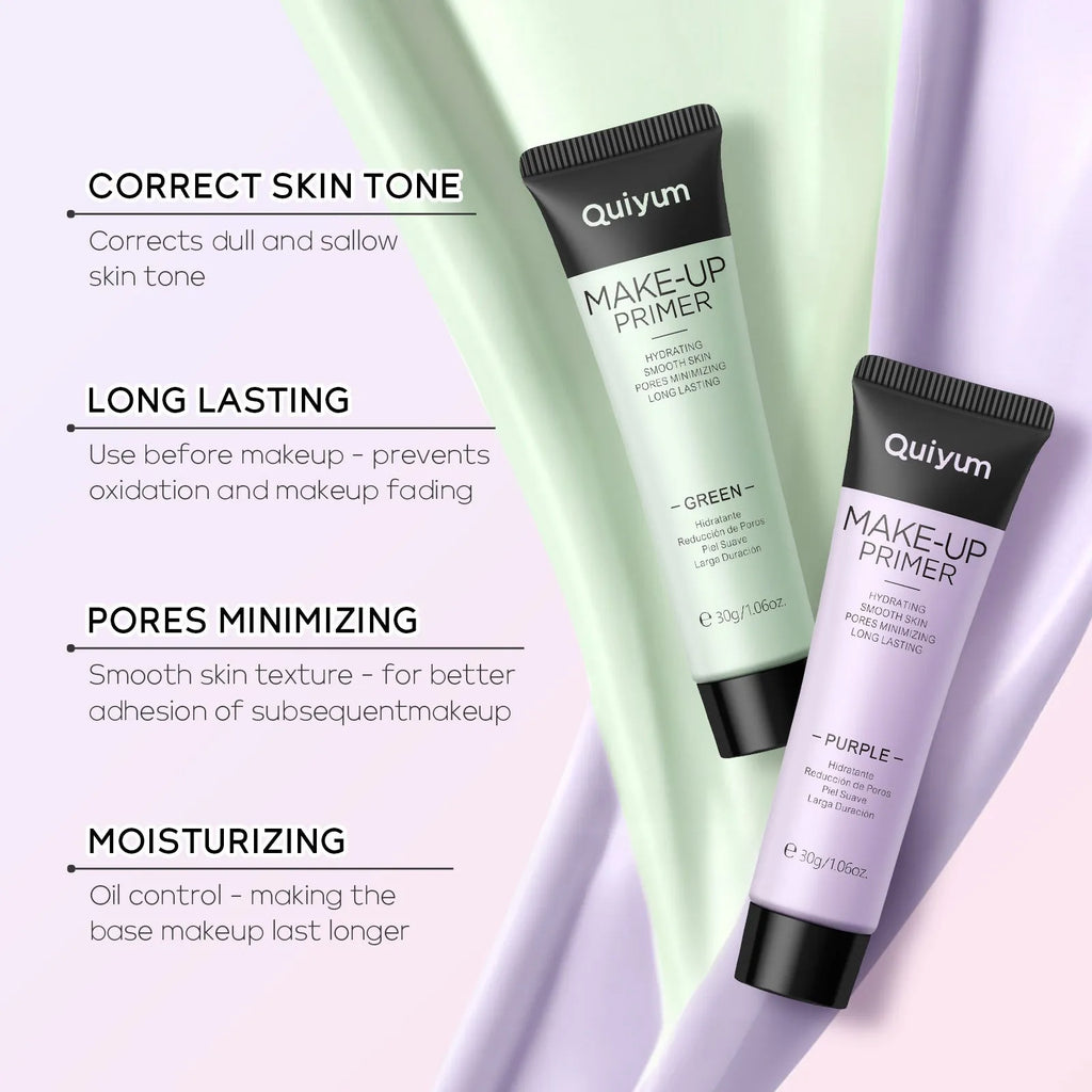 30g colour correcting makeup primer in purple pink green shades with moisturising base cream formula