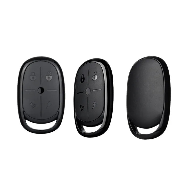 Compact black ABS plastic wireless remote control for duplicating car key signals, showing button layout.