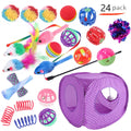 Plastic cat toy set with interactive tunnel and colourful accessories for indoor feline play