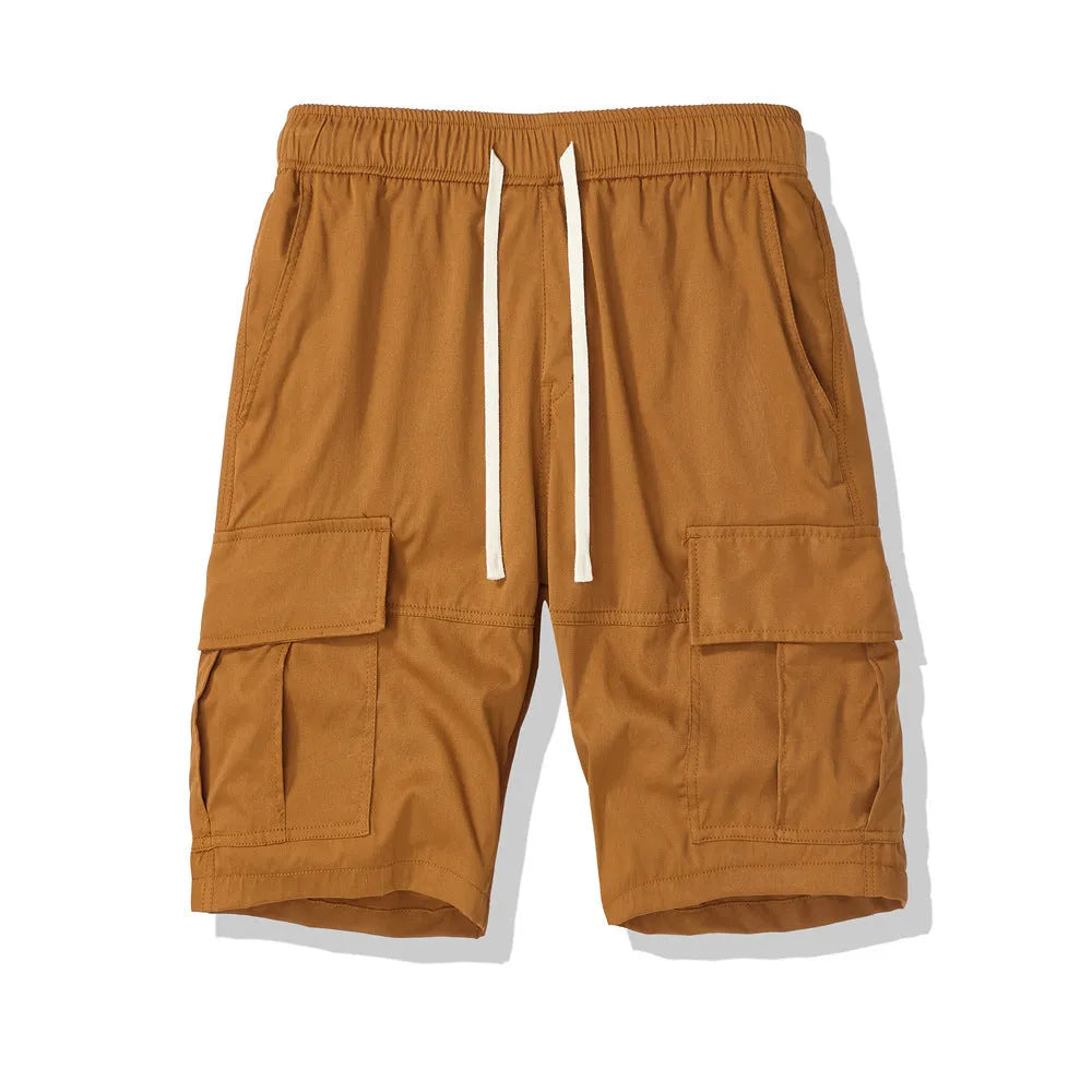 Men's multi-pocket loose cropped pants in polyester fabric showing South Korea style design with micro elasticity