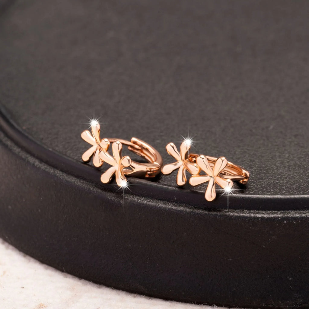 Rose gold electroplated waterdrop flower earrings with circular design in European and American style
